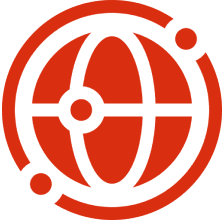 Stylized red globe icon with circles