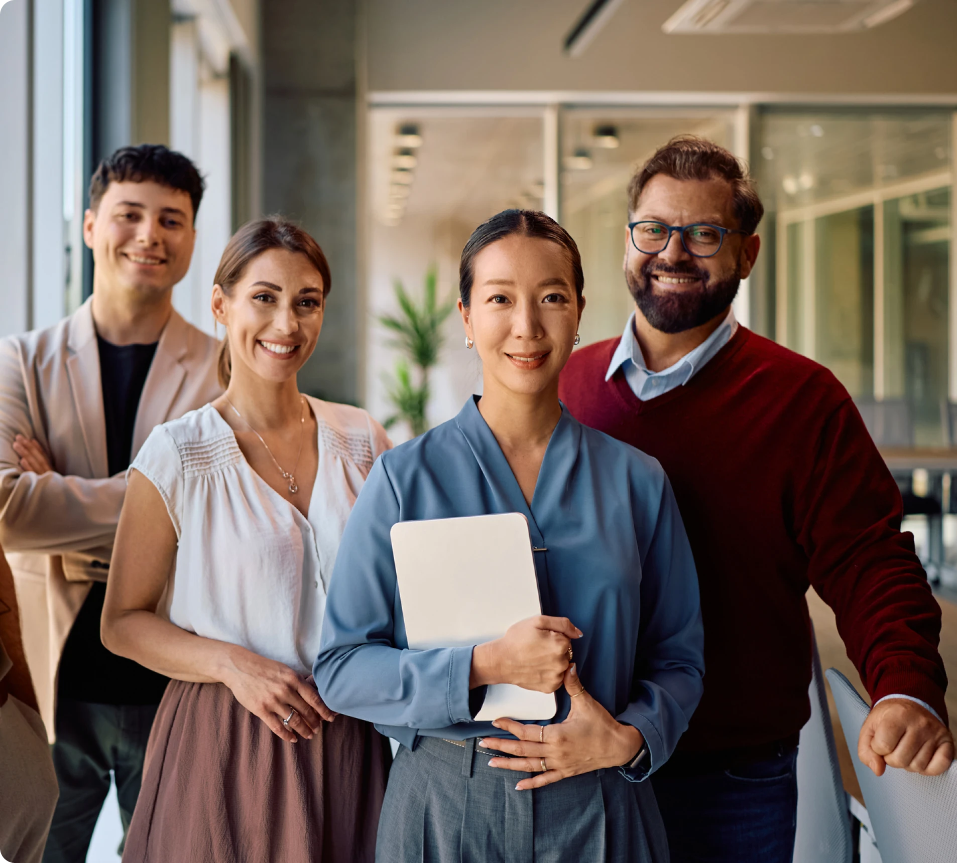 Colleagues posing together at work